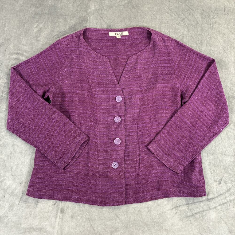 FLAX Small Linen Purple Blazer Style Light Weight Jacket Pockets Bnfts Charity